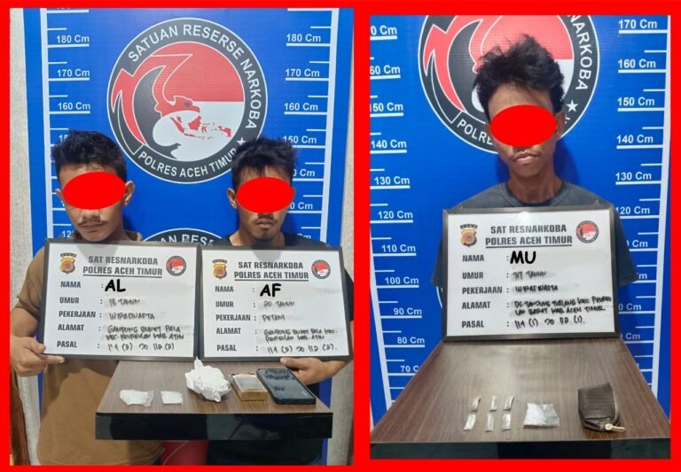 Satresnarkoba Polres Aceh Timur Amankan 3 Pelaku Penyalahgunaan Narkotika, 9 Paket Sabu Disita