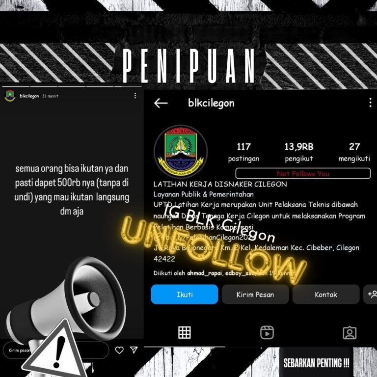 IG BLK Cilegon Kena Hack, Kadisnaker Imbau Masyarakat Tidak Tertipu