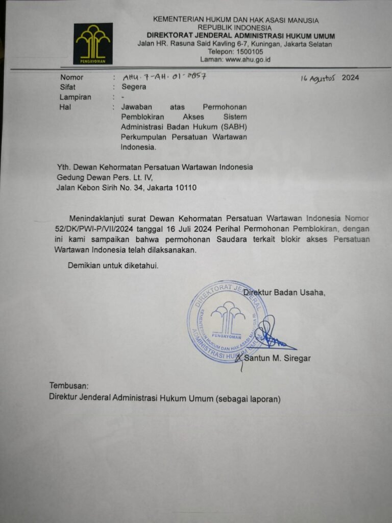 Surat AHU PWI Diblokir, Hendry Ch. Bangun Tidak Punya Legal Standing  