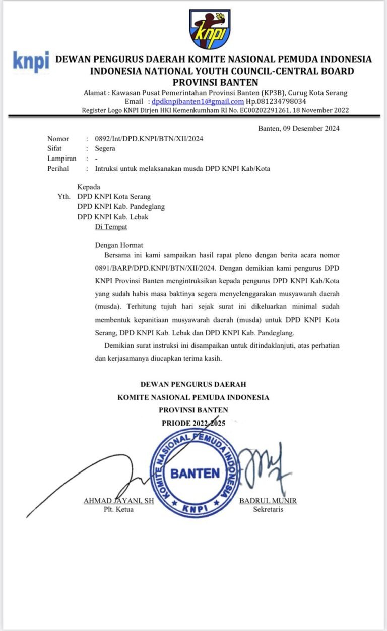 KNPI Banten: Musda Tiga Kabupaten/Kota untuk Perkuat Kepemudaan (Menghubungkan Musda dengan tujuan utama)