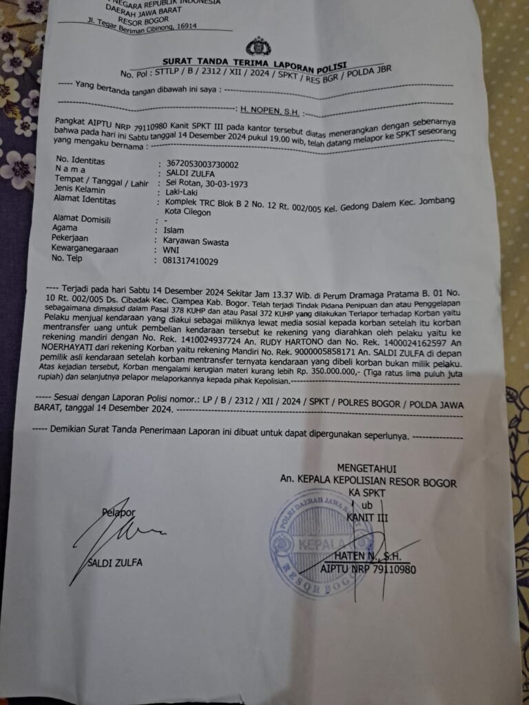 Laporan Penipuan Pajero Sport di Bogor: Polisi Belum Menangkap Pelaku Setelah 6 Bulan