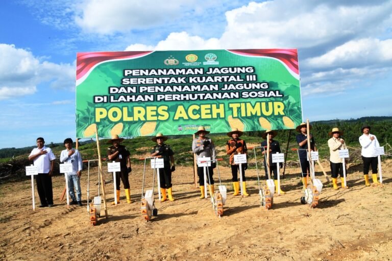 Polres Aceh Timur Ikuti Penanaman Jagung Nasional Kuartal III di Lahan Dua Hektar
