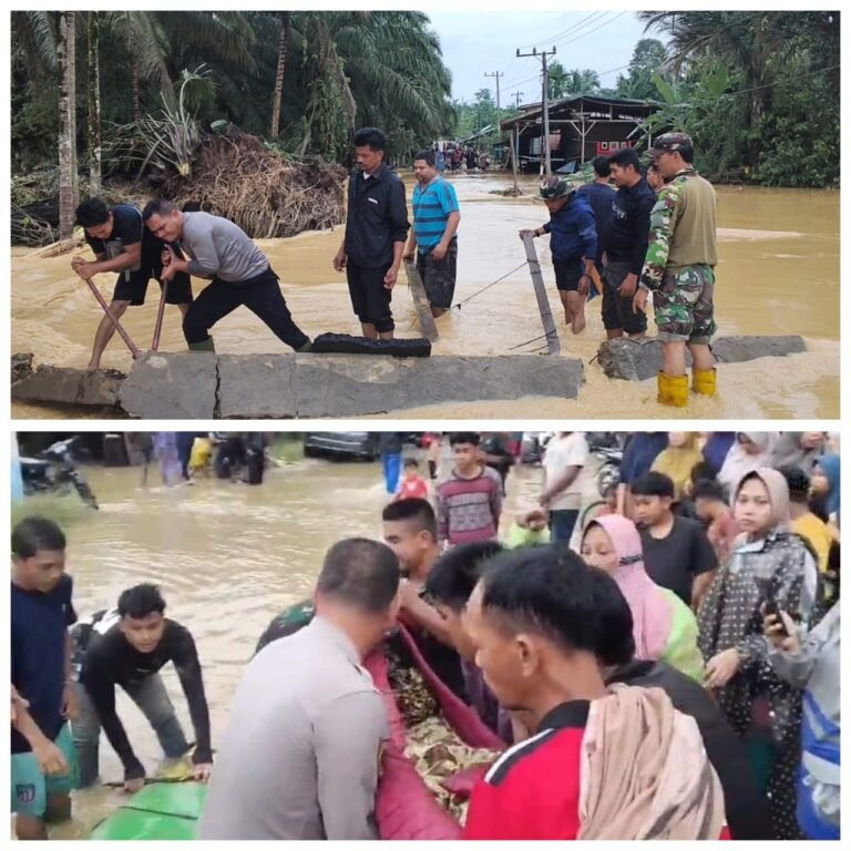 Wujud Kepedulian Polsek Idi Tunong Bersama Masyarakat dan Koramil Bantu Bersihkan Jalan Pasca Banjir Hingga Antarkan Jenazah Korban Hanyut