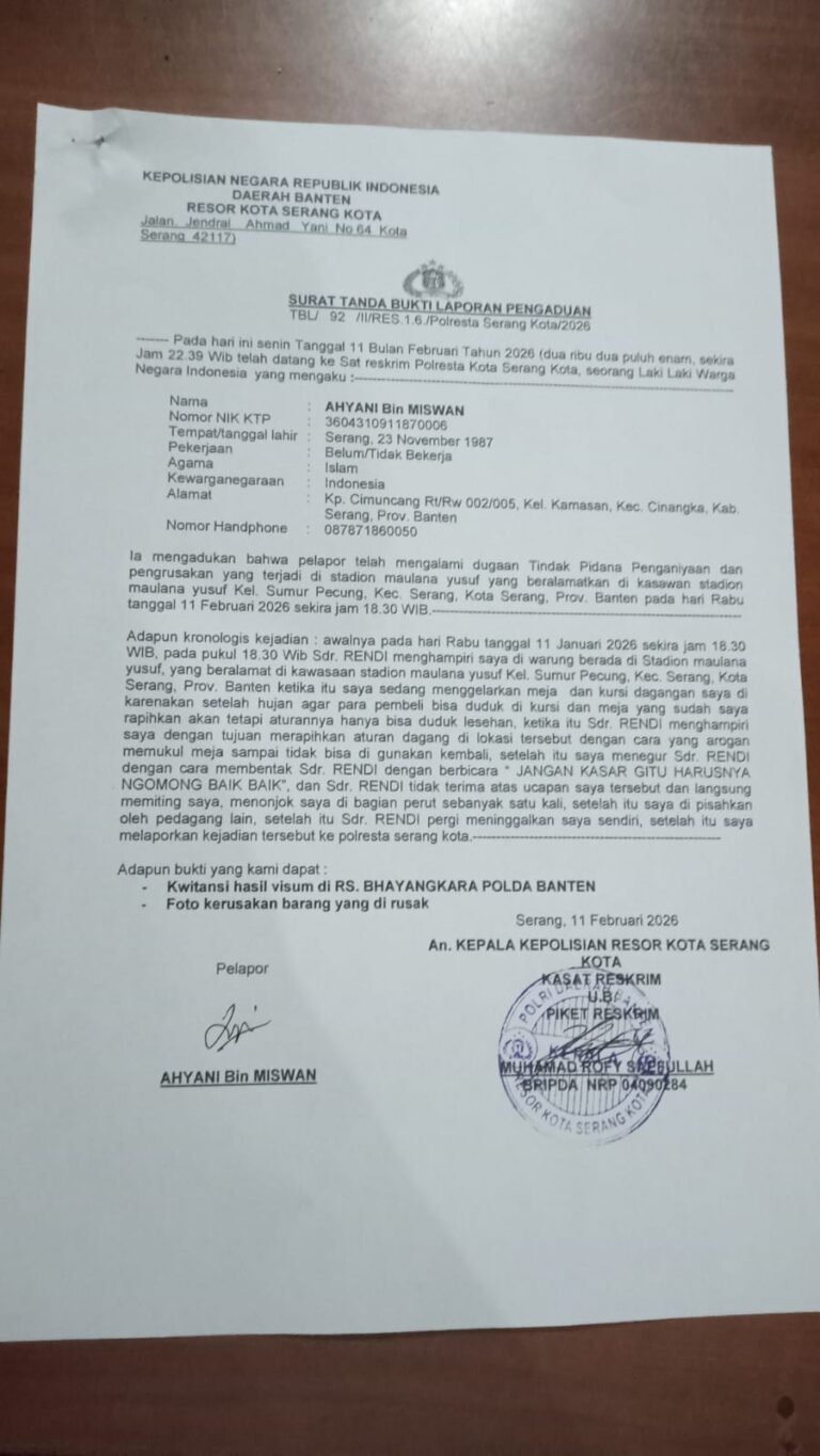 Diduga Arogan, Oknum Satgas Dispora Kota Serang Dilaporkan Pedagang ke Polisi