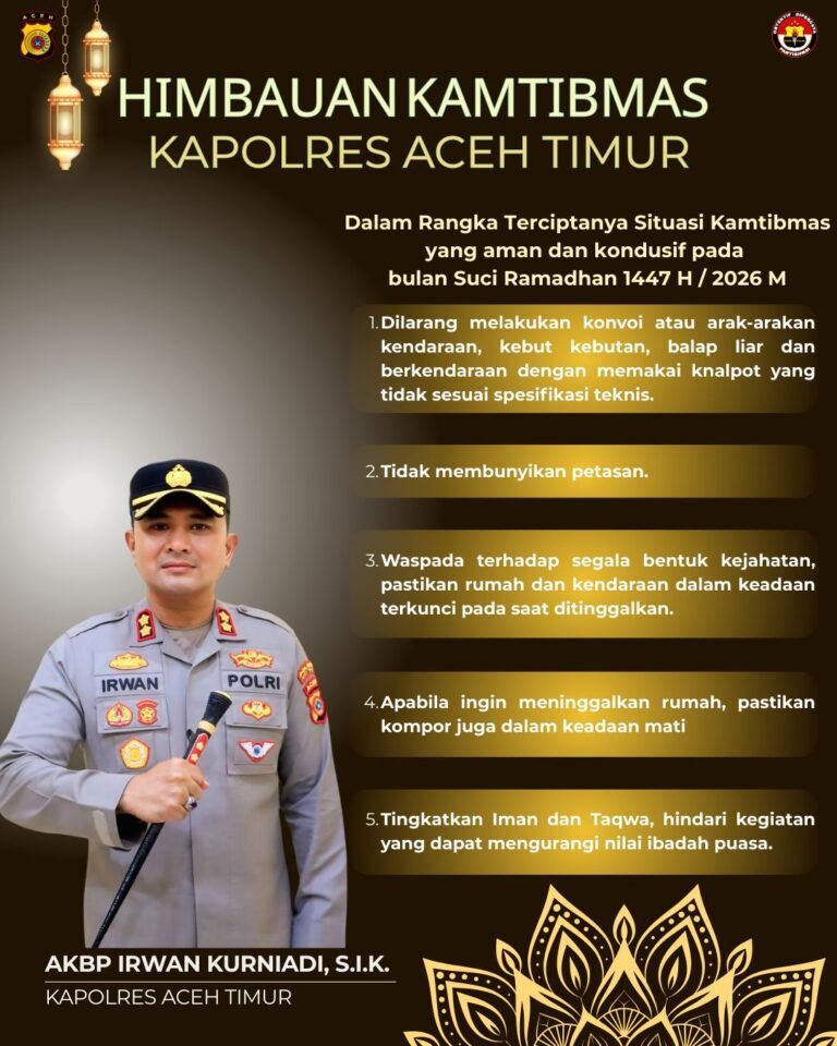 Kapolres Aceh Timur Imbau Warga Jaga Kondusivitas Selama Ramadhan 1447 H
