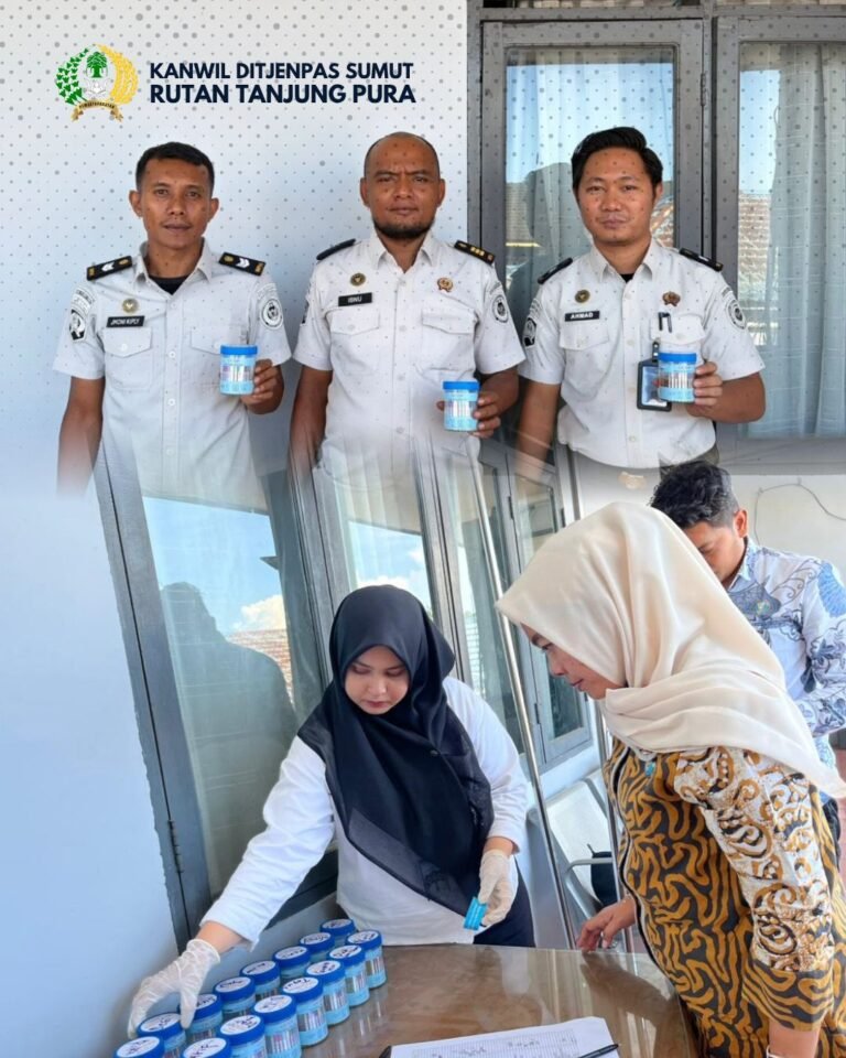 Rutan Tanjung Pura Bersama BNNK Langkat Gelar Tes Urine Pegawai dan Warga Binaan Menuju Bersih Narkoba