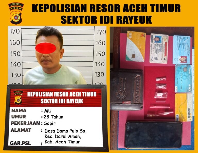 Polsek Idi Rayeuk Amankan Satu Pria Pelaku Penyalahgunaan Narkotika Jenis Sabu