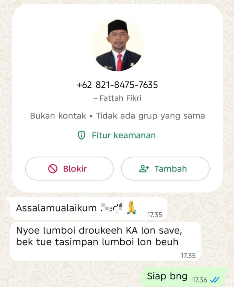 Nama Anggota DPRK Aceh Timur Dicatut untuk Penipuan, Warga Diminta Waspada