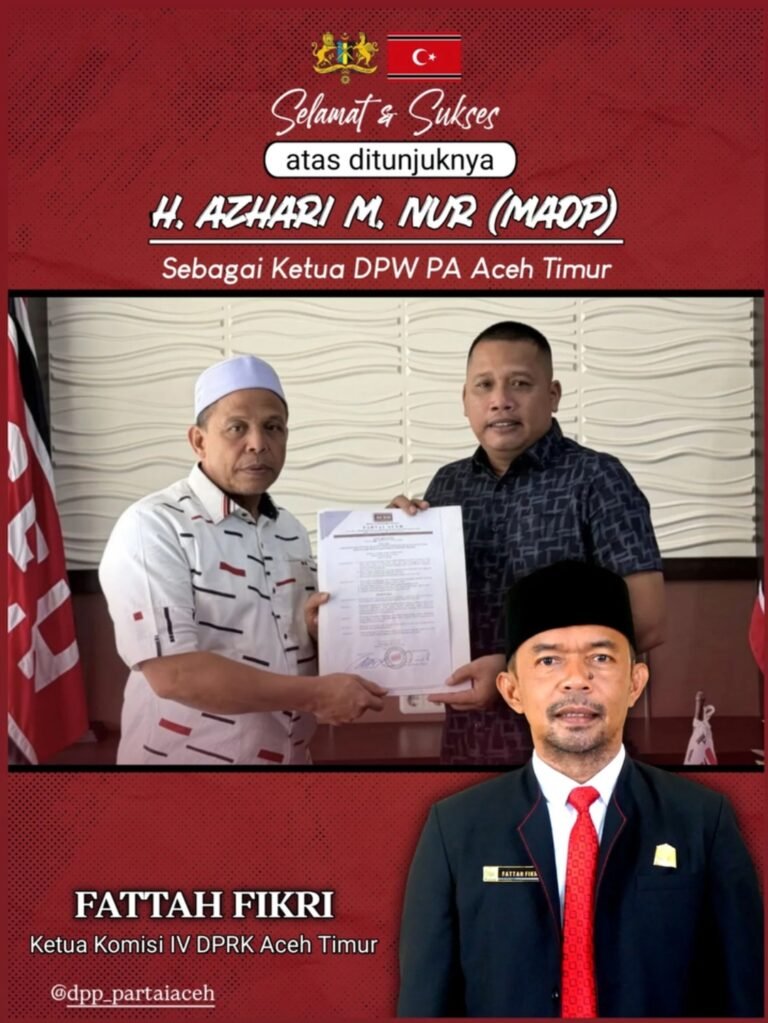 Fattah Fikri Ucapkan Selamat,kepada Azhari M. Nur Resmi Pimpin DPW Partai Aceh Aceh Timur