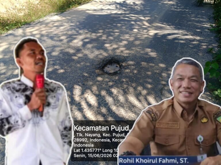 Jalan Aspal Teluk Nayang Amblas dan Berlubang, Tokoh Pemuda Pertanyakan Kinerja Kadis PUTR Rohil