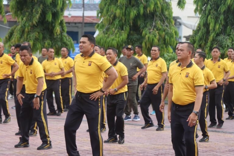 Olahraga Bersama HUT Bhayangkara ke-80, Polres Aceh Timur Perkuat Sinergi Lintas Lembaga