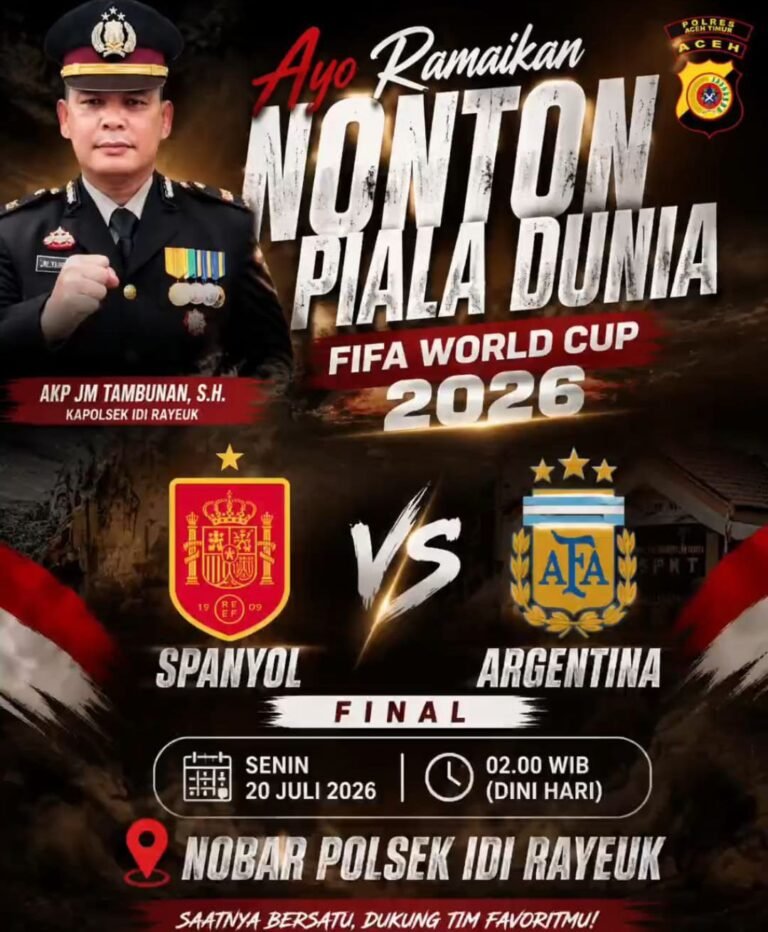 Semarak Final Piala Dunia FIFA World Cup 2026, Polsek Idi Rayeuk Gelar Nobar untuk Pererat Kebersamaan Masyarakat
