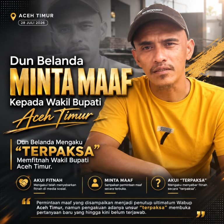Dun Belanda Minta Maaf kepada Wakil Bupati Aceh Timur, Akui Sebarkan Fitnah.