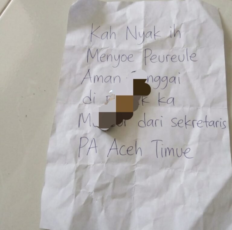 Sekretaris DPW Partai Aceh Aceh Timur Diduga Diteror Selongsong Peluru dan Surat, Kasus Akan Kita Dilaporkan Ke Polres