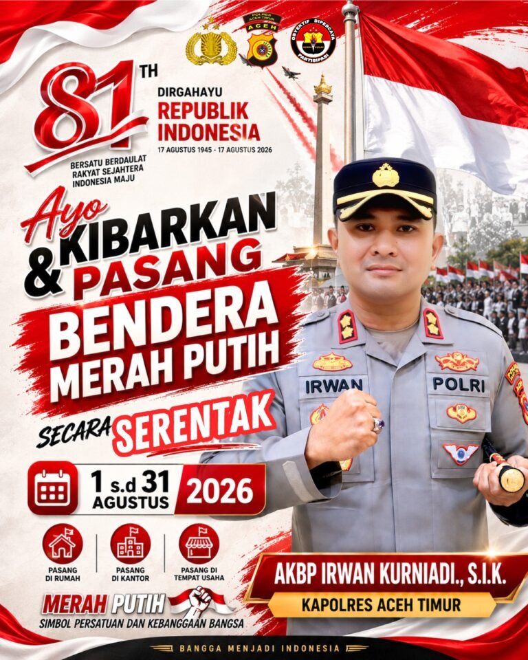 Kapolres Aceh Timur Ajak Warga Kibarkan Merah Putih Sambut HUT Ke-81 RI