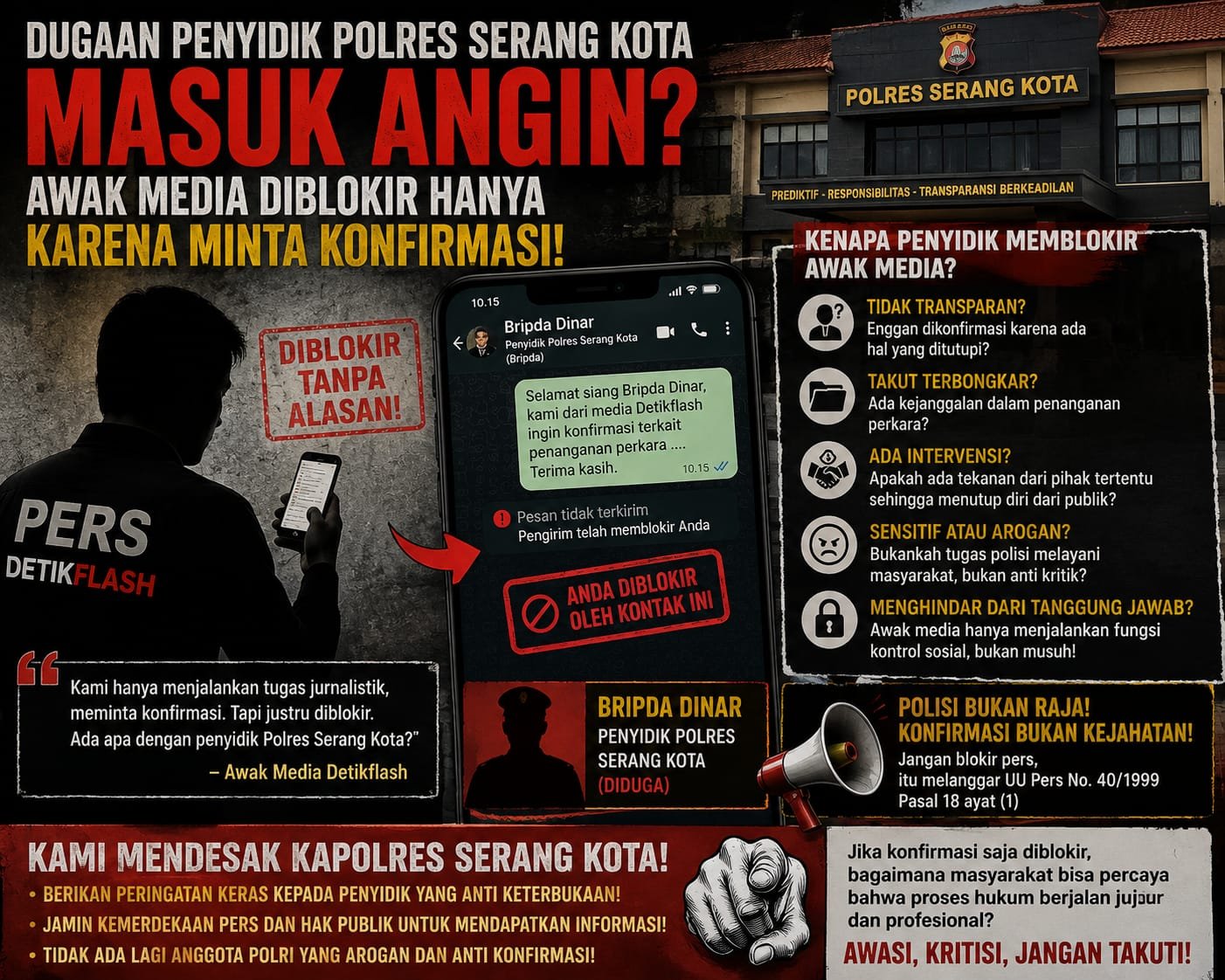 Diduga Blokir WhatsApp Wartawan Saat Dimintai Konfirmasi, Polres Serang Kota “Masuk Angin”? Kabiro: Ada Apa, Permainan atau Kongkalikong?