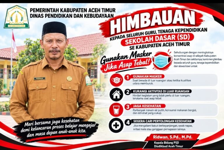 Kabut Asap Tebal Selimuti Aceh Timur, Disdikbud Imbau Guru dan Siswa SD Wajib Pakai Masker